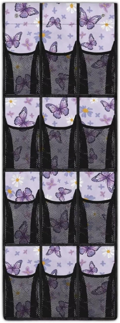 Butterfly Daisy Over the Door Shoe Organizer 12 Large Pockets Hanging Shoe Rack for Closet Organizers and Storage Sturdy Oxford Fabric Shoe Hanger