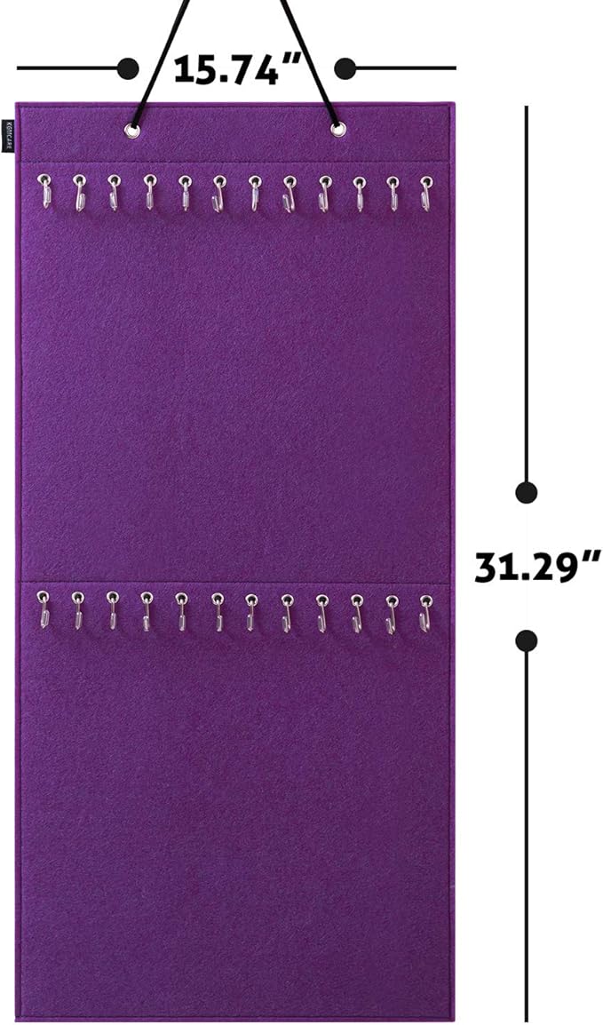 Wall Hanging Jewelry Organizer Storage with 24 Hook Wall Mounted Jewelry Display Hanging on Door Closet Necklace Holder for Bracelet Ring Chain-Patent Design(Purple)