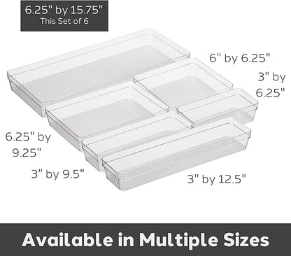 Oggi Clear Drawer Organizer - 6.25" X 15.75" (Set of 6) - Ideal for Organizing Kitchen Drawers, Office, Desk, Silverware, Kitchen Utensils, Cosmetics and Bathrooms