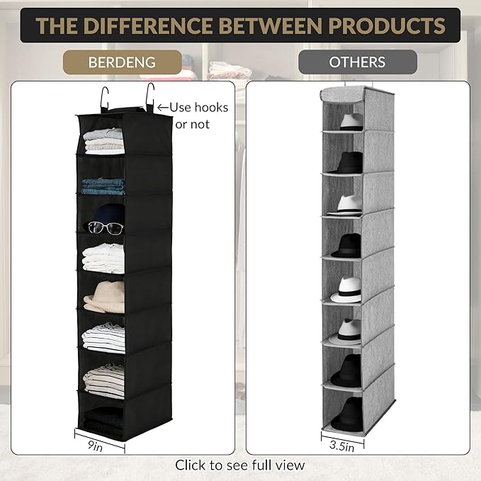 Garvee 3-Tier Hanging Shoe Organizer for Closet, Gray 8-Shelf Storage Holder with 2 Hooks, No Tools Needed Installation, Space-Saving Shelf for Shoes, Purses, Scarves, Accessories (3 Pack)