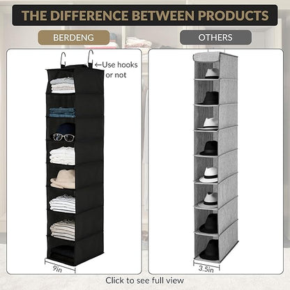 Garvee 3-Tier Hanging Shoe Organizer for Closet, Gray 8-Shelf Storage Holder with 2 Hooks, No Tools Needed Installation, Space-Saving Shelf for Shoes, Purses, Scarves, Accessories (3 Pack)