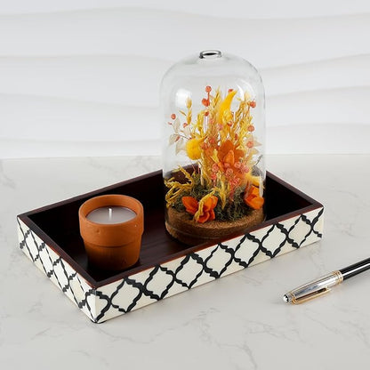 Handicrafts Home 10"x6" Vanity Tray for Bathroom Countertop, Moroccan Bone Inlay Decorative Organizer Tray for Perfume, Jewelry, Cosmetics & Dresser Decor, Rectangular Catchall Tray, Black White