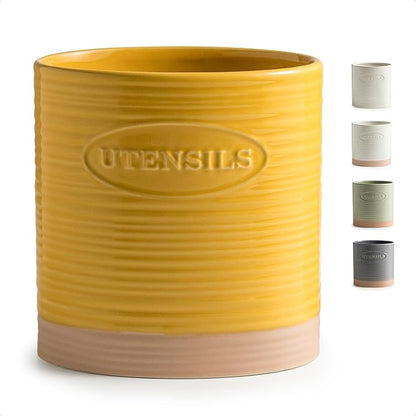YHOSSEUN Kitchen Utensil Holder for Countertop, Ceramic Utensil Holder for Kitchen Counter, Cooking Utensil Crock for Spatula, Oval Shape, Yellow
