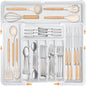 Silverware Organizer Expandable Utensil Drawer Organizer Adjustable Drawer Organizer, Flatware Cutlery Silverware Tray for Spoons Forks Knives Kitchen Organizers Storage (White Plus)