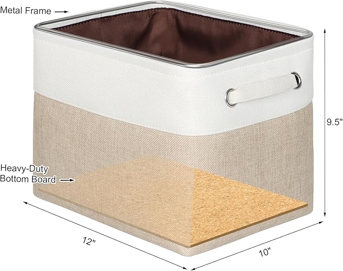 Foldable Storage Bin Collapsible Fabric Storage Basket Cube with Durable Handles Closet Organizer Bins for Organizing Shelves Drawers, Set of 3, 12" x 10" x 9.5", Beige