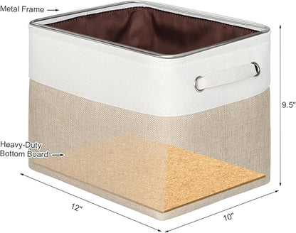 Foldable Storage Bin Collapsible Fabric Storage Basket Cube with Durable Handles Closet Organizer Bins for Organizing Shelves Drawers, Set of 3, 12" x 10" x 9.5", Beige