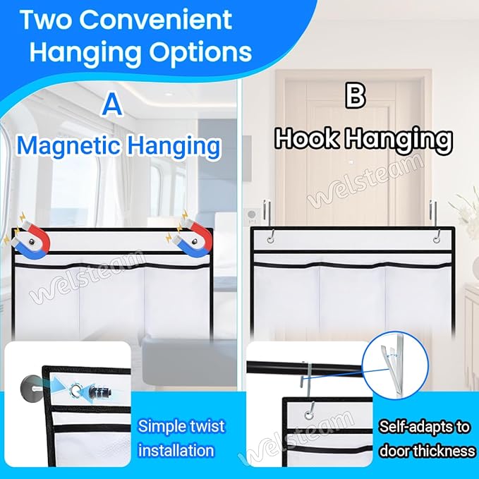 Cruise Ship Magnetic Door Organizer, Over The Door Organizer For Cruise Ships, Magnetic Shoe Rack with 2 Strong Anti-Scratch Magnets & Durable Pockets To Store Cruise Essentials (White)