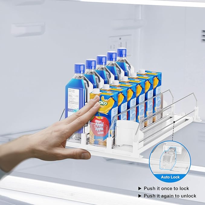 Dayacoco Drink Organizer For Fridge,Soda Drink Dispenser For Fridge,Fridge Can Drink Organizer,12oz 16oz 20oz-Soda Automatic Dispenser For Fridge And Adjustable Width-Holds Up To 15 Cans,3 Rows