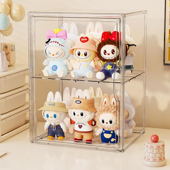 Acrylic Clear Display Case, Stackable Plastic Storage Bins with Shelf, Figure Figurine Hobby Display Case with Magnetic Lid, Large Acrylic Display Box for Collectibles, Figures, 1 Pack