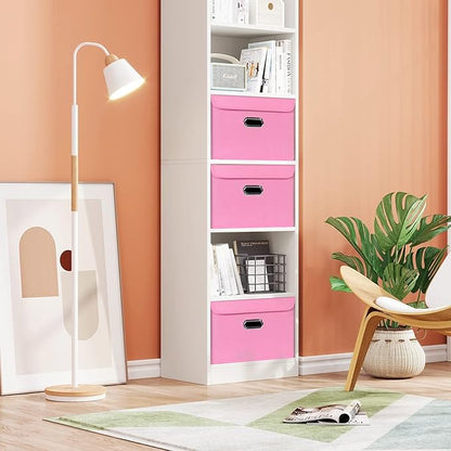 STOREONE Fabric Storage Cube Bins Foldable Organizer Container Collapsible Basket with Lids and Metal Handles, for Home, Bedroom, Closet 3 Pcs (Pink)