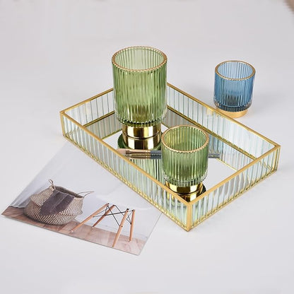Glass Makeup Brush Holder, Green Makeup Brush Holder for Vanity, Toothbrush Holders for Bathrooms, Desktop Makeup Organizer for Cosmetic, Brushes, Pen, Pencil