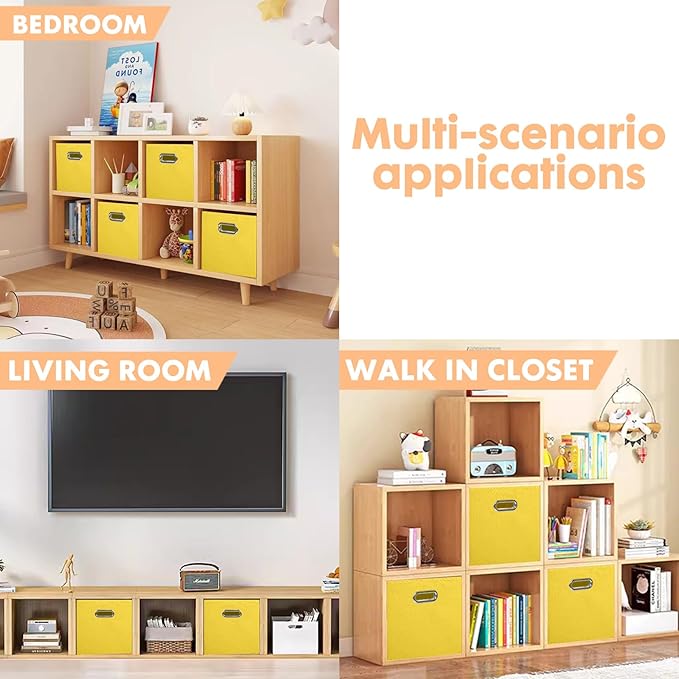 ShellKingdom Storage Bins, Foldable Fabric Storage Cubes And Cloth Storage Organizer Drawer with Metal Handle For Closet And Toys, 11 X 10.5 X 10.5 INCH, 6 Pack (Yellow)