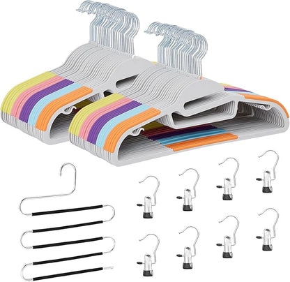 VECELO 50 Pack Coat Hangers, Premium Quality Plastic Suit Clothes Hanger, Non-Slip, Heavy-Duty, S-Shaped Opening, 360º Swivel Hook, Space-Saving for Bedroom Closet