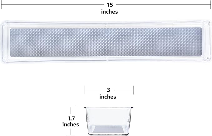 Glad Drawer Organizer Bin, 15x3 - Heavy Duty Clear Plastic Storage Tray for Junk Drawers, Kitchen Utensils, Bathroom Vanity, and Organizing Pantry - BPA Free, Food Safe, Non Slip
