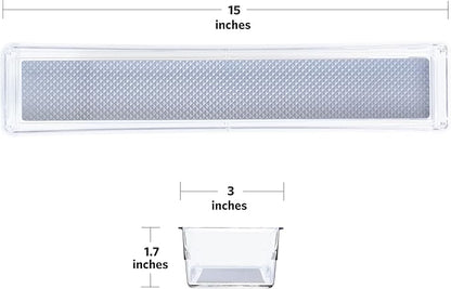 Glad Drawer Organizer Bin, 15x3 - Heavy Duty Clear Plastic Storage Tray for Junk Drawers, Kitchen Utensils, Bathroom Vanity, and Organizing Pantry - BPA Free, Food Safe, Non Slip
