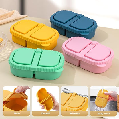 4 Pack Silicone Reusable Snack Containers with Lids - 8 oz Double Compartment Snackle Box for Kids & Adults, BPA-Free & Leakproof, Small for Dressing, School, Office