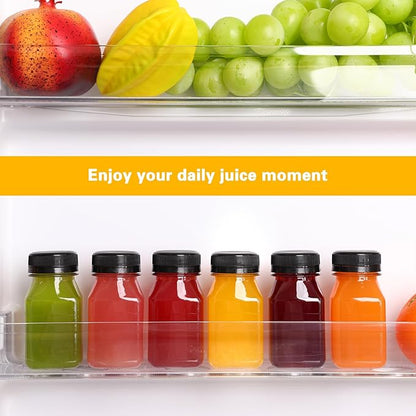 Moretoes 6pcs 4oz Plastic Juice Shot Bottles with Caps, Clear Empty Reusable Ginger Shots Bottles, Disposable Plastics Containers with Lids for Juicing Smoothies, Milk, and Other Beverages
