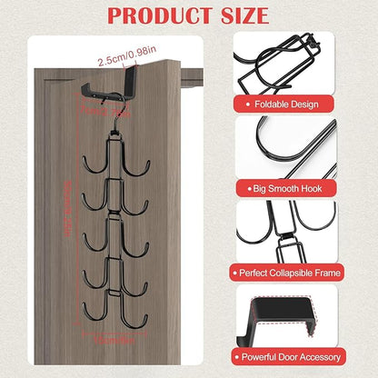 Hat Rack for Door, Collapsible Over The Door Hat Organizer with 10 Large Hooks, Holds 40 Baseball Caps, Rotatable Metal Space Saving Caps Hanger for Display and Storage, Black