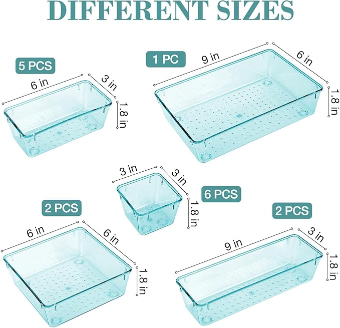 StorMiracle 16 PCS Drawer Organizer Set, 5 Varied Size Bathroom and kitchen Drawer cabinet organizer Trays, Clear Storage Bins for Makeup, Jewelry, Utensils and Gadgets