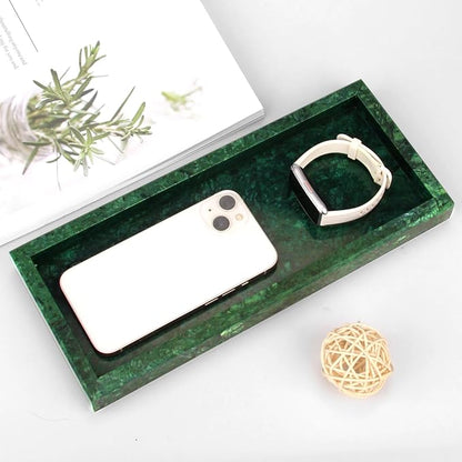 Marble Bathroom Vanity Tray,Luxury Natural Stone Small Decorative Tray,Soap Dispenser Dresser Top Perfume Home Kitchen Toilet Tank Sink Tray for Soap Bottles, Key Trinket Ring Tray(Green)