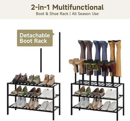 Boot Rack for Tall Boots Organizer,3-Tier Multiuse Shoe Rack and Boot Storage Rack,for Tall Boots,Sneakers,High-Heel (Black, 3-Tier)