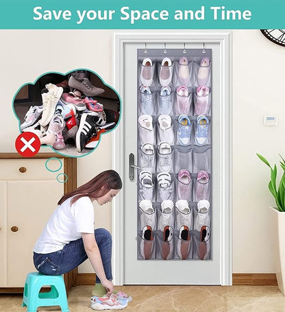 MISSLO 28 Large Pockets Hanging Shoe Rack Door Shoe Organizer Hanging Shoe Storage Hanger for Closet Mesh Holder, Grey