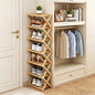 Narrow Shoe Rack, Foldable Bamboo Shoes Shelf for Small Spaces, Multifunctional Vertical Shoe Organizer Tall for Entryway, Closet, Corner, Bedroom, Hallway (Wood Color, 7 Layers)