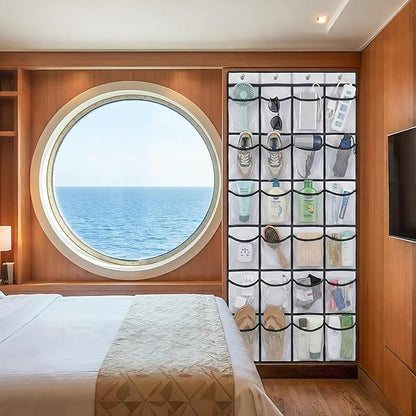 Magnetic Cruise Organizer, Over The Door Organizer for Cruise Ships with 24 Large Clear Pockets, Magnetic Shoe Rack for Door, Hanging Door Organizers for Cabin Cruise Essentials 2026（ 56.7" x 21.2"）