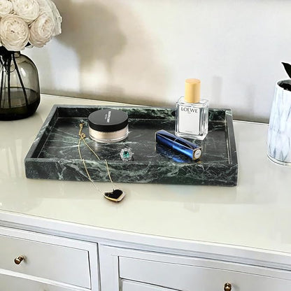 Koville Natural Marble Tray, Coffee Table Vanity/Decorative Tray for Jewerly, Watch, Perfume Candle Storage for Bedroom/Bathroom/Kitchen Countertop