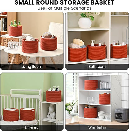ICERZCZ Small Storage Baskets for Organizing, Organizer Bins for Shelves, Small Woven Baskets for Storage, Red Baskets for Gifts, Organization Bins, Baskets for Decor, 9.7"×9.7"×7" (3 Packs) Brick Red