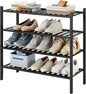 4-Tier Bamboo Shoe Rack for Entryway, Stackable | Heavy Duty | Multi-Function, Free Standing Shoe Racks for Bedroom Hallway Closet（Black）