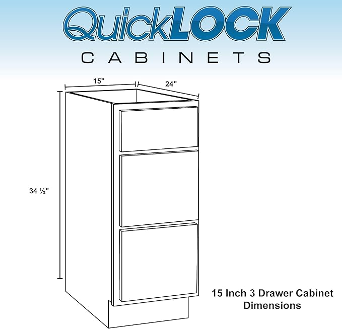 Quicklock RTA (Ready-to-Assemble) | Base Kitchen Cabinets - Shaker Style | Made in America (Espresso Stain, 15" W x 34.5" H x 24" D 3 Drawer Pots and Pans)