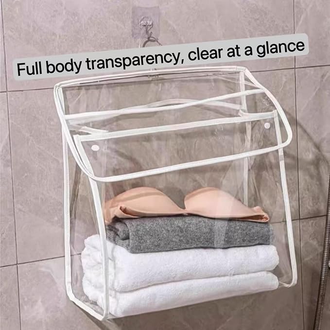 Transparent Bathroom Hanging Clothes Bag Dorm Supplies Dorm Room Essentials Waterproof Shower Storage Organizer (Black,Upgraded version)