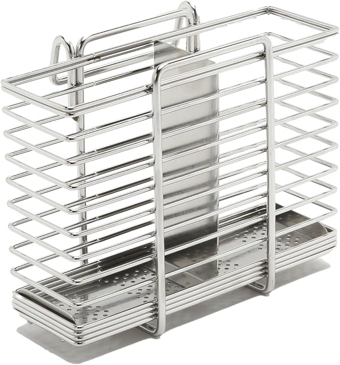 INEX Rectangular Cutlery Holder Caddy (Stainless Steel, 5.1" H x 6.1" W x 3.1" D (Haning-type))