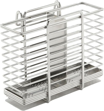 INEX Rectangular Cutlery Holder Caddy (Stainless Steel, 5.1" H x 6.1" W x 3.1" D (Haning-type))