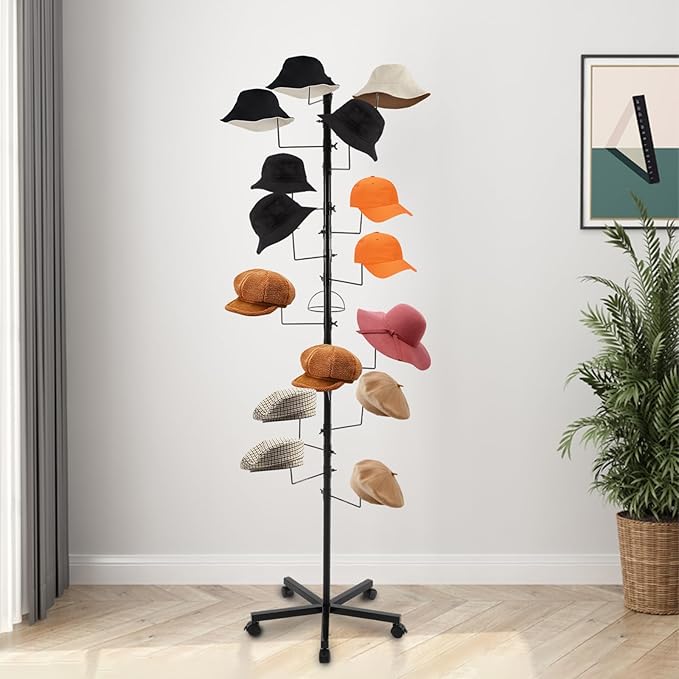 Freestanding Hat Rack - Hat Display Rack - Modern Large Freestanding Hat Rack Stand - Hat Display Stand for Cloakrooms, Entrances, Bedrooms, Clothing Stores, Trade Exhibitions (Black)