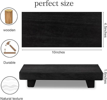zoocatia Small Wood Tray Pedestal Stand Farmhouse Bathroom Decor Decorative Wooden Riser Kitchen Soap Dish Holder for Vanity, Counter, Sink, 10" x 4.5" - Black