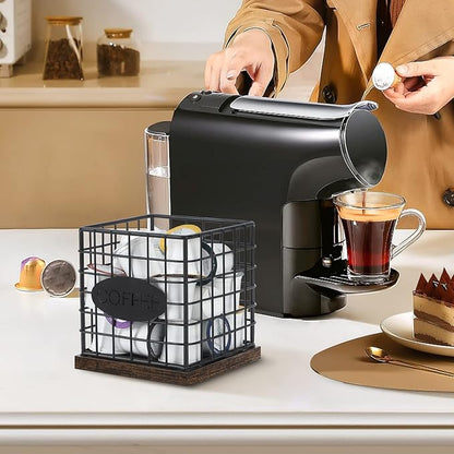 YINMIT K Cup Holder Organizer, Sturdy Coffee Pod Holder Organizer, 35 Kcup Large Capacity Storage Basket for Kitchen Counter and Office Desktop (Square Grid)
