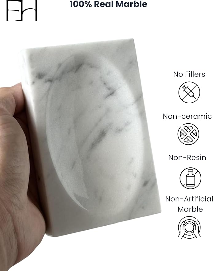 Marble Soap Dish for Shower - Stone Soap Tray Holder, Natural Soap Bar Holder Countertop Caddy, Marble Bathroom Accessories (Calacatta White)