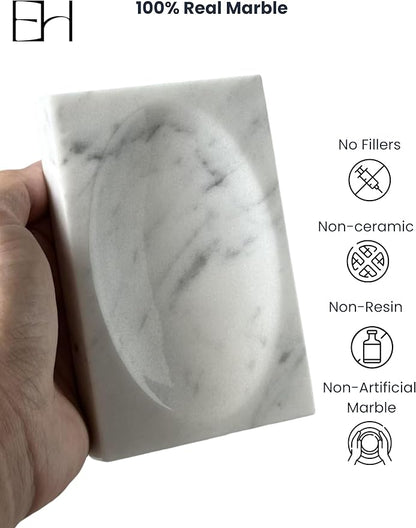 Marble Soap Dish for Shower - Stone Soap Tray Holder, Natural Soap Bar Holder Countertop Caddy, Marble Bathroom Accessories (Calacatta White)