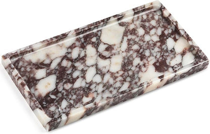 Natural Marble Vanity Tray - Moujings Genuine Marble Perfume Tray for Bathroom Decor, Stone Bathroom Vanity Organizer Tray for Kitchen Counter, Candles, Jewelry, Coffee, Makeup, Key