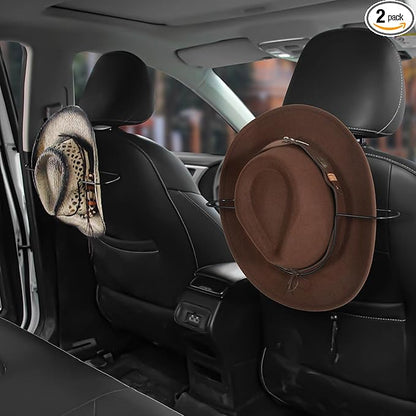 Car Hat Rack,Seat Cowboy Hat Holder for hat organizer,Seat Rear Storage Clothes Hanger,Car Seat Accessories,Black 2 Pack