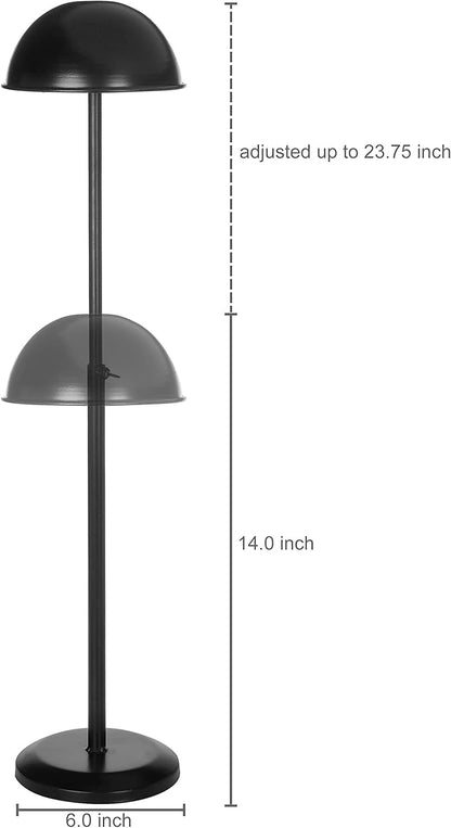 MyGift 2 Pcs Hat Stand with Adjustable Height, Cowboy Hat Rack Holder, Freestanding Baseball Cap Display, Wig Helmet Fedora Organizer, Black Metal Dome Shape