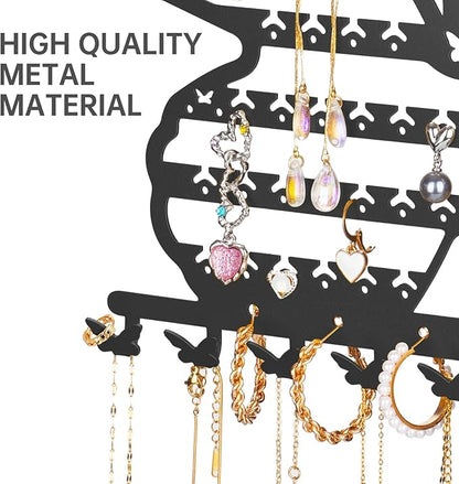 NiHome Butterfly Wall Mounted Jewelry Organizer, Decorative Metal Earring and Necklace Holder for Bedroom, Vanity, or Closet, Stylish Organizer with Easy Hanging for Fashion Lovers (Black)