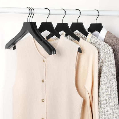 TOPIA HANGER Wooden Hangers 20 Pack, Rubber Wood Clothes Hangers with Rotatable Black Hook and Smooth Cut Nothces, Durable Hanger for Coats, Suits, Jackets, Sweaters, Dresses, Black - CTS07B