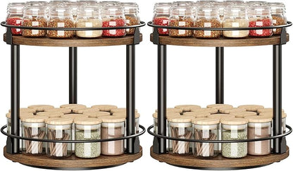 YATINEY Spice Rack, Set of 2 Lazy Susan Organizer, 2-Tier Turntable Organizer, Rotating Spice Rack Organizer For Cabinet, Compact and Versatile, for Kitchen Countertop, Rustic Brown SR22L2BR