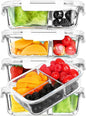 M MCIRCO [5-Pack,36 oz] Glass Meal Prep Containers 3 Compartment with Lids, Glass Lunch Containers,Food Prep Lunch Box,Bento Box, Microwave, Oven, Freezer, Dishwasher (4.5 Cups, White)