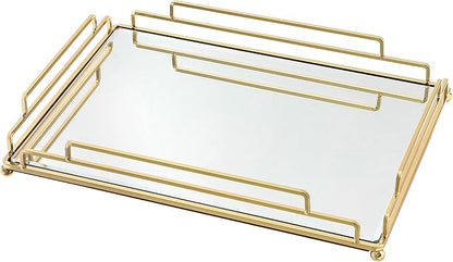 Mirror Tray Modern Style Gold Vanity Perfume Tray for Bathroom Vanity Bedroom (Champagne Gold)
