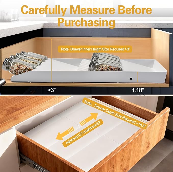 GOENDR Metal Spice Drawer Organizer, 4 Tier Spice Rack for Drawer, Expandable Seasoning Organizer For 11.4-22.8” Wide Drawer, Holds up to 48 Spice Jars (Not Included), White