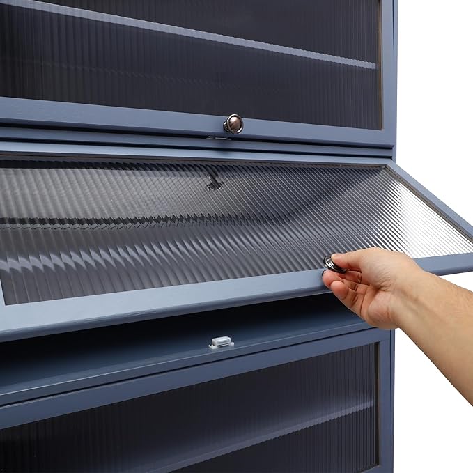 10 Tiers Shoe Storage Cabinet,Free Standing Shoe Rack with Transparent Cabinet Door,Hall Organizers & Storage Rack with Adjustable Shelf for Entryway Living Room.,31.5 * 12.6 in (Grayish Blue)